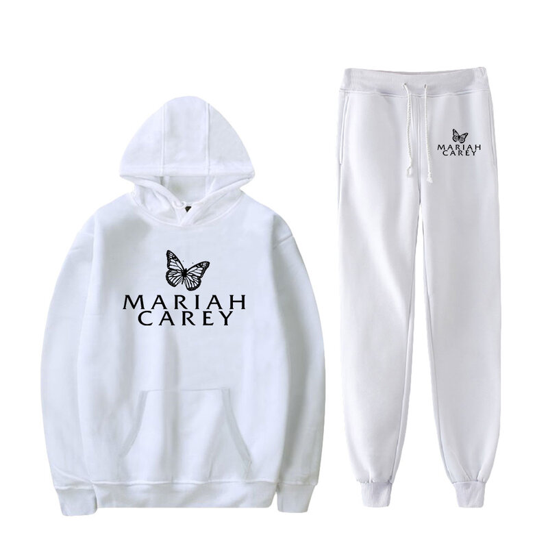 Mariah Carey Moletom Unisex Two Piece Set Hoodie + Calça Basculador Harajuku Streetwear American Singer Mulheres Conjunto dos homens Rip