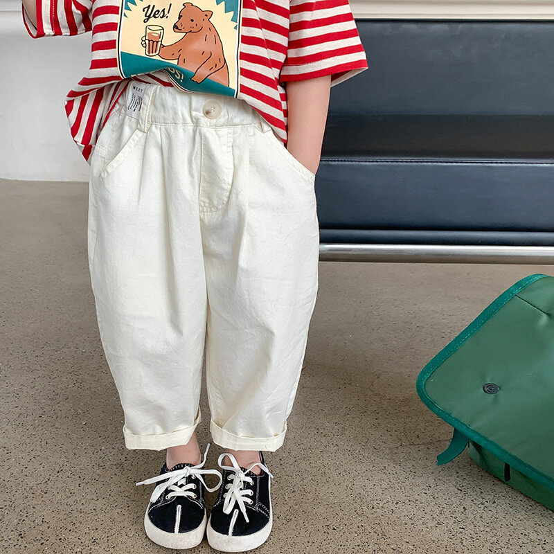 Pantalones de algodón ligeros para niños y niñas, pantalón corto informal que combina con todo, color sólido, verano 2024