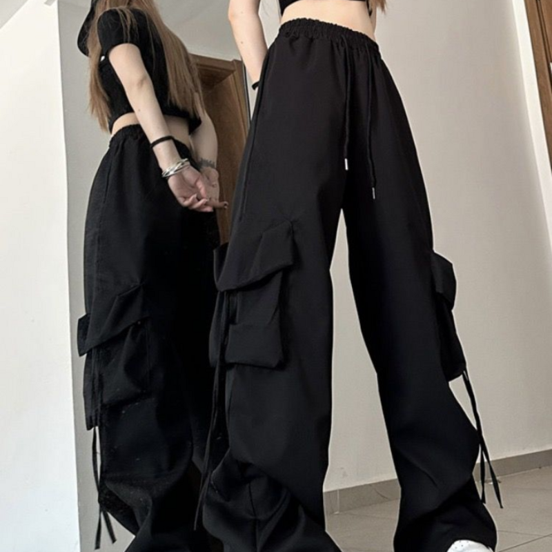 Amerykański Retro spodnie szybkoschnące damskie letnie spodnie z wysokim stanem prosta rurka z szerokimi nogawkami luźny, swobodny stylowe spodnie Trend