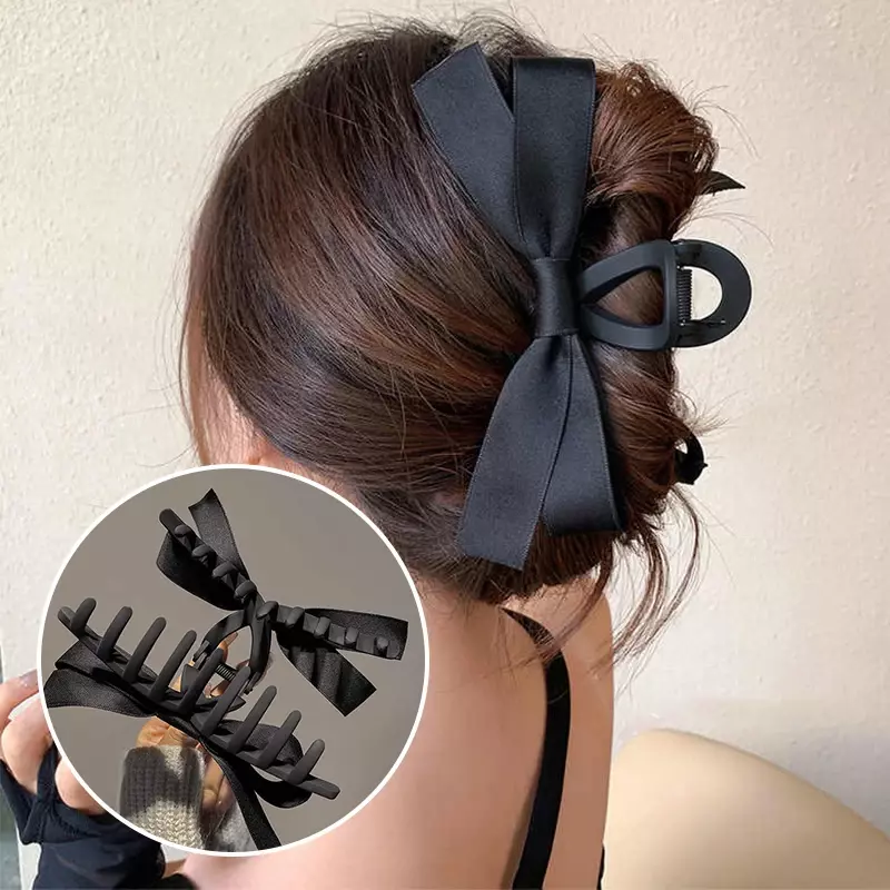 Vintage satynowe spinki do włosów duże aksamitna kokarda modne eleganckie kobiety czarne kokardki klamra do włosów spinki do włosów koreańska ozdoba do włosów akcesoria