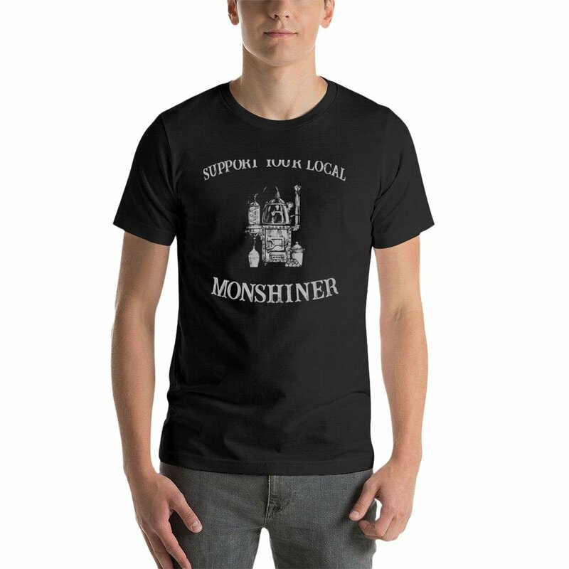 Camiseta retrô de jarra moonshine masculina, camisa com estampa animal para meninos, suporte seu moonshiner local, curta, nova