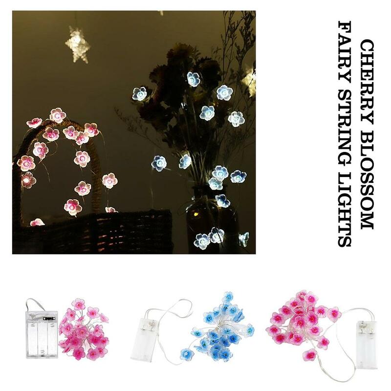 Flower Blossom Fairy String Lights para decoração ao ar livre, lâmpadas a pilhas, guirlanda de Natal, rosa