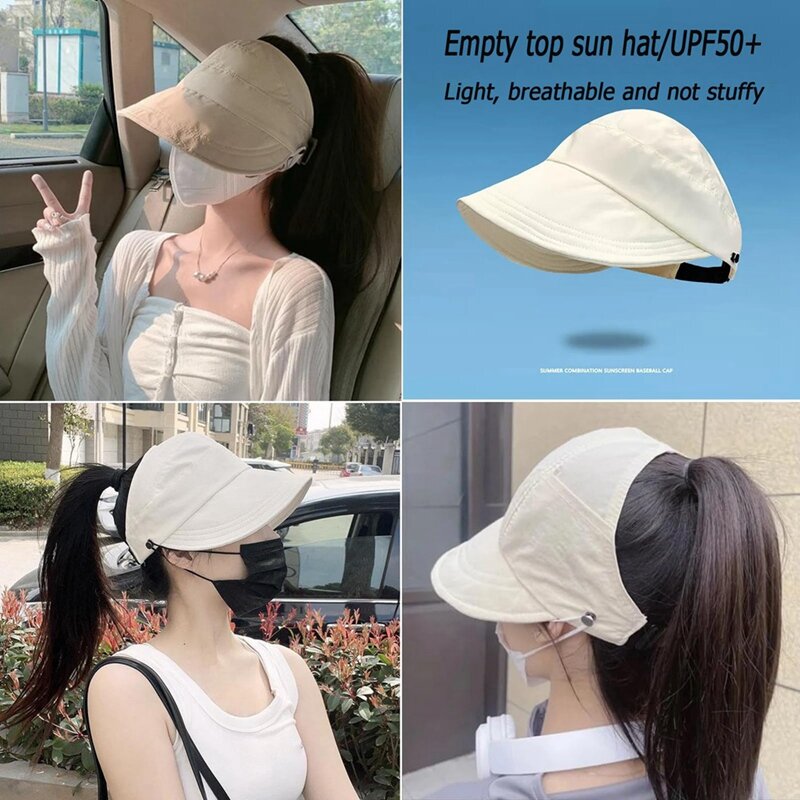 Women's Large Brim Empty Top Sun Hat, Outdoor UV Protection Widened Brim Hollow Top Sun Hat For Women Easy Install Easy To Use