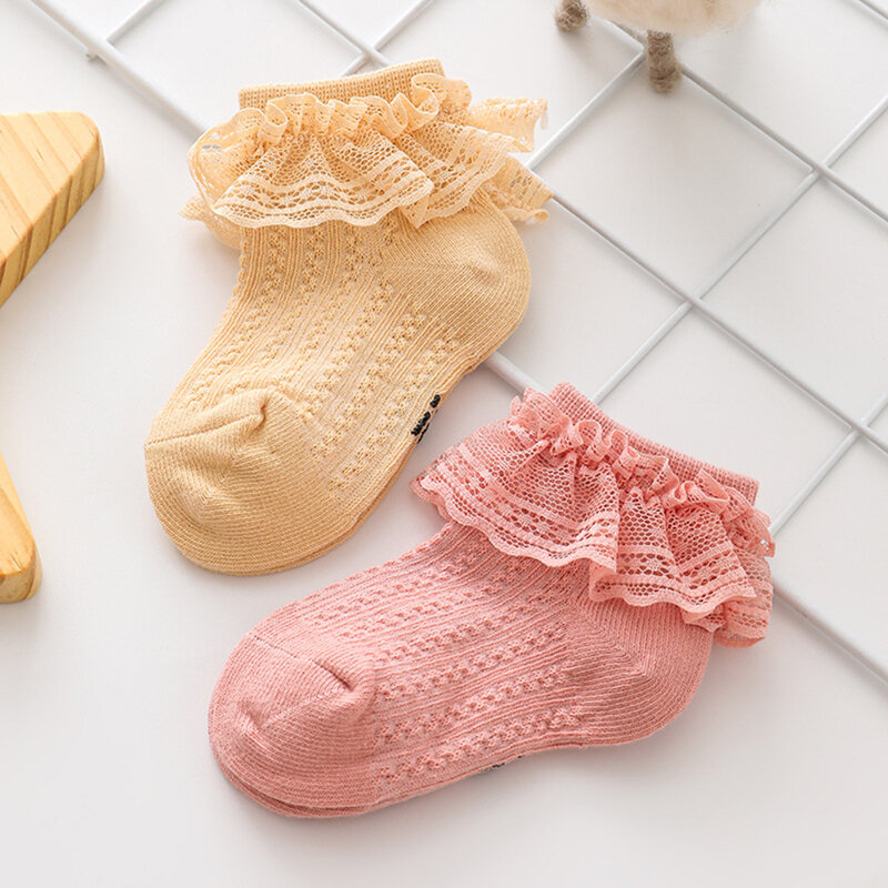 Crianças meninas rendas meias bonito macio respirável algodão bebê plissado princesa vestido andando tornozelo meias curtas para criança acessório