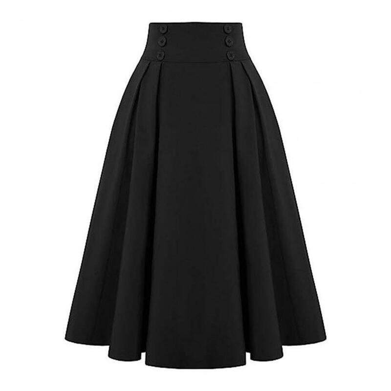 High Waist A-line Skirt High Waist A-line Midi Skirt Buttoned Office Lady Workwear with Pockets Solid Color Stylish Women Midi
