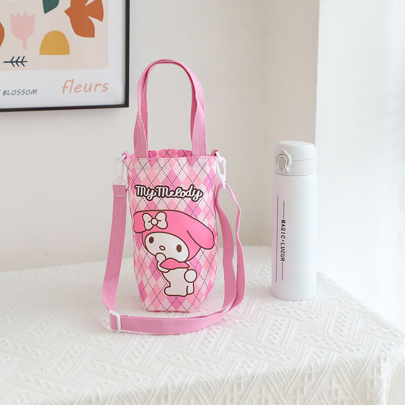 Bolsa de botella de agua Kawaii Sanrio Hello Kitty, Linda figura de Anime, Kuromi Pochacco, bolsas de tazas de lona, bolso cruzado, regalo para niñas, juguetes para niños