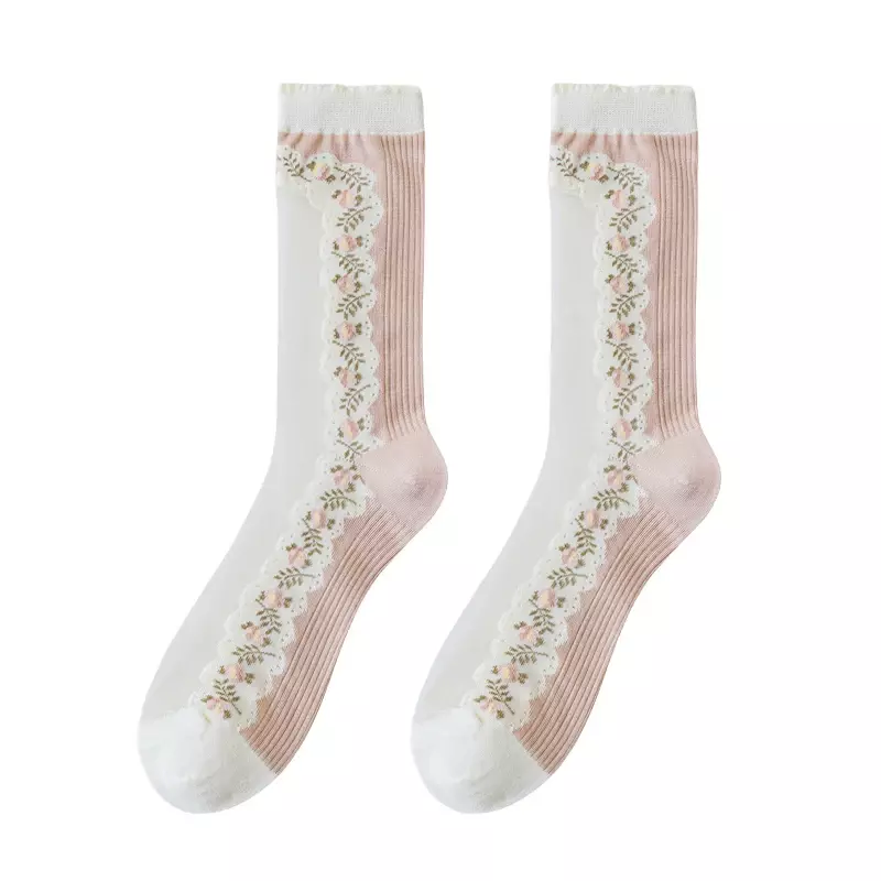 3 Paar Damessokken Schattige Nieuwe Koreaanse Stijl Bloemen Gemengde Kleur Transparante Sokken Set Ademende Zoete Casual Dunne Sokken