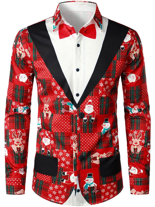 Camiseta navideña de manga larga para hombre, camisa con botones, patrón de árbol de Navidad HD, suave y cómoda, nueva, XS-6XL 2023