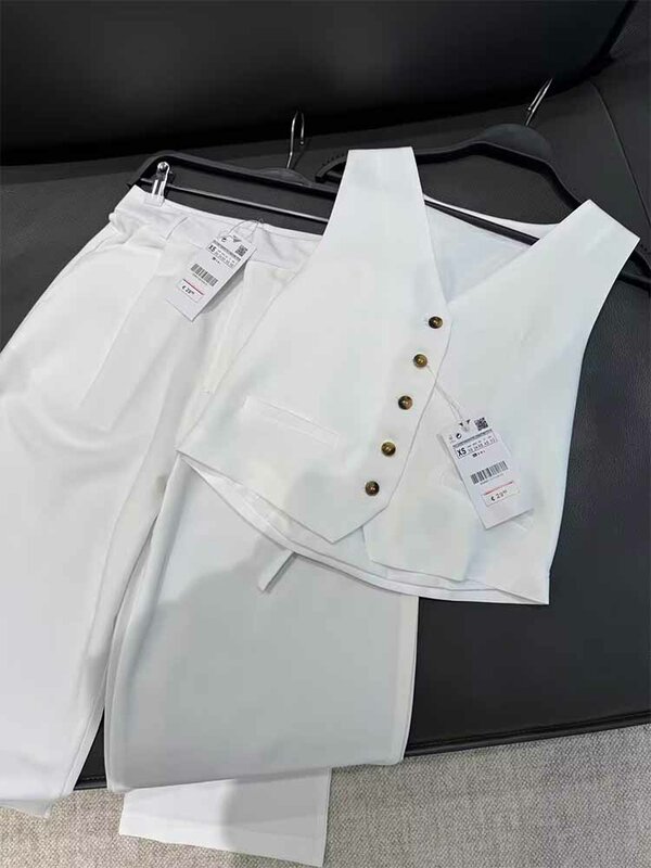 Dames Nieuwe Mode Pocket Decoratie Casual Korte V-Hals Slim Fit Vest Retro Mouwloze Knoop Up Dames Vest Chic Top