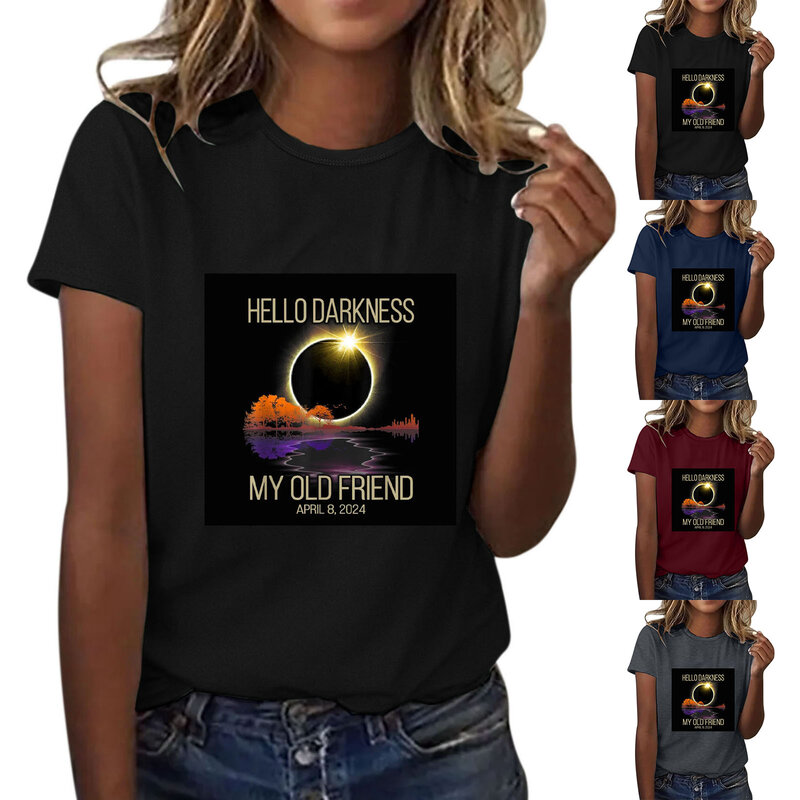 2024 Women's Casual Outdoor Picnic All Day Dark Viewing Theme Printed Round Neck Short Sleeved T Shirt 6