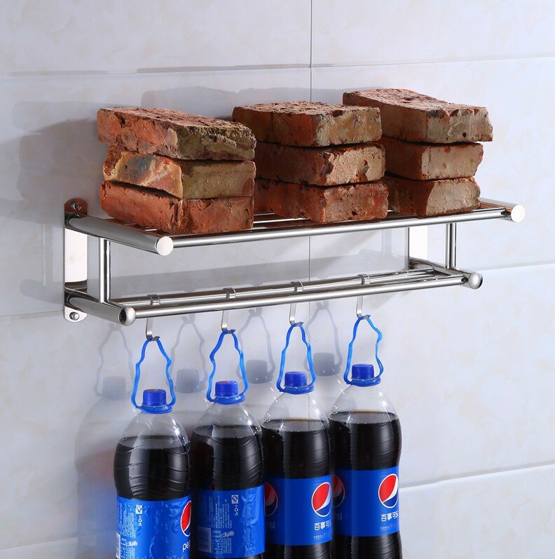 Stainless Steel Bathroom Towel Holder Storage Organizer Shelf Wall Mounted Towel Rack Home Hotel Wall Shelf for Kitchen Bathroom