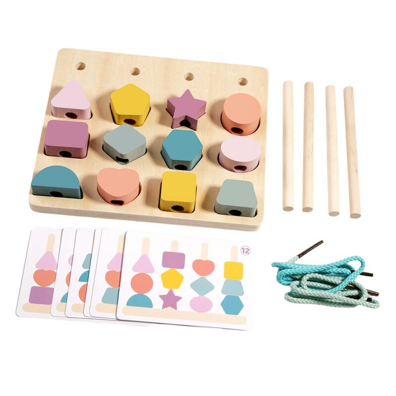 Juego de juguetes de secuenciación de cuentas Montessori, bloques de apilamiento de madera de emparejamiento geométrico, formas a juego, juguete de apilamiento para niños, niño y niña