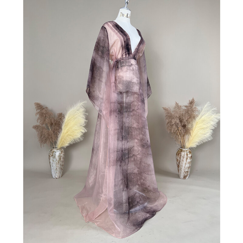 Don & Judy-Robe longue en organza à col en V, manches évasées, robe de soirée, accessoires de prise de vue photo de grossesse