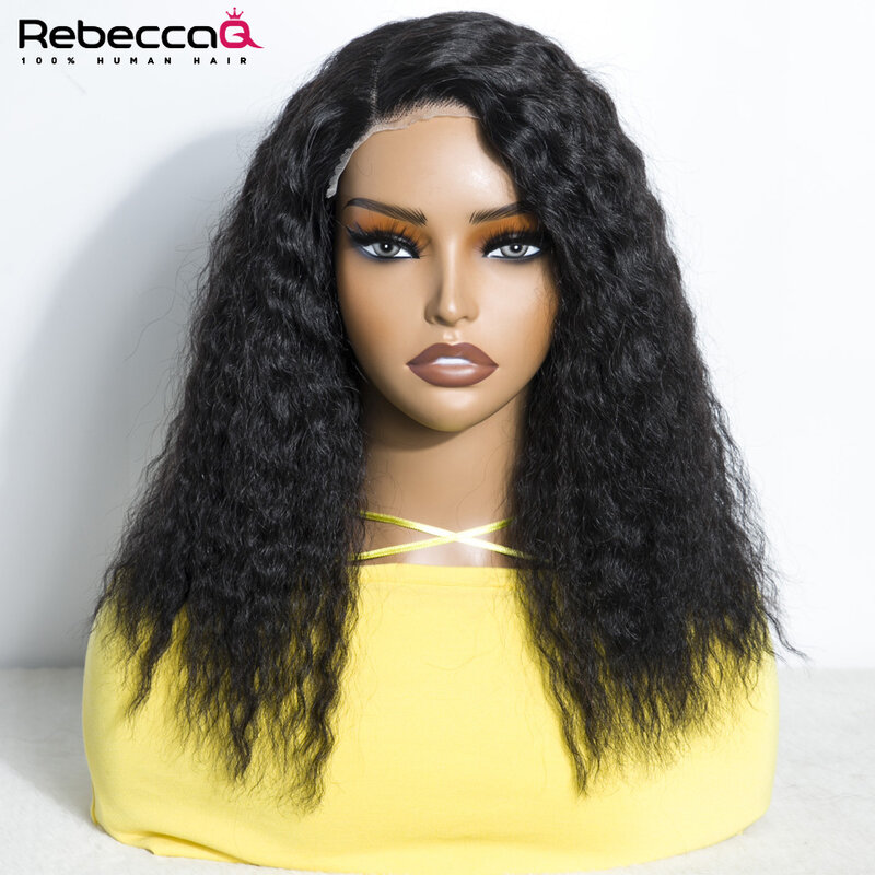 Kinky Straight Bob Lace Front Wigs Ready to go T Lace Part Yaki Straight Remy Human Hair Kinky  Glueless Straight Wigs For Women
