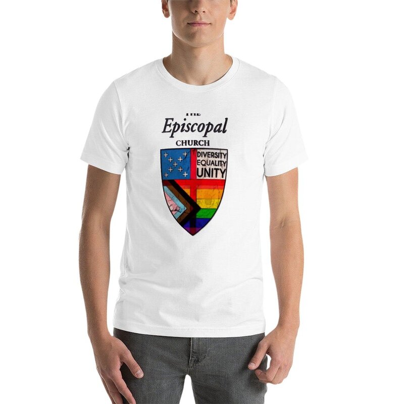 T-Shirt imprimé église épiscopale pour homme, vêtement mignon et humoristique, blanc uni, à la mode