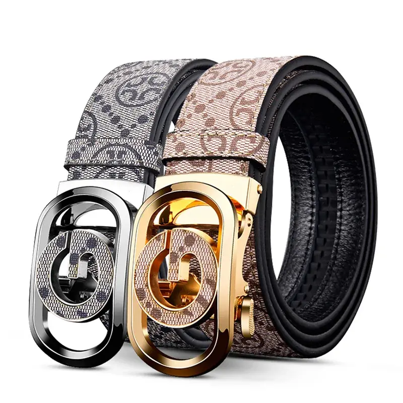 2024 New Business Men's Automatic Genuine Leather Belt Male Brown Silvery Fashion Luxury Designer Golf Trouser  Mens Belt