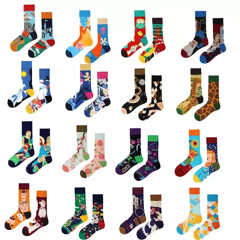 New Fashion Socks AB Asymmetric Mandarin Duck Socks for Men and Women Medium High Tube Cotton Socks