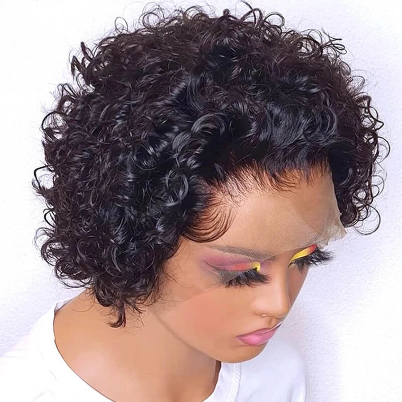 Pixie Curls menschliches Haar 13x4 Spitze Frontal Perücken Pixie Cut kurze Bob Echthaar Perücke transparente Spitze Front Echthaar Perücke