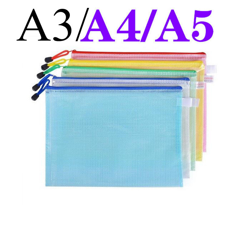 1Pc Mesh Zipper Pocket Folders A3 A4 A5 A6 Waterproof Pvc Document Bag for Pouch Filing Stationery Organizer Office Metting Sup