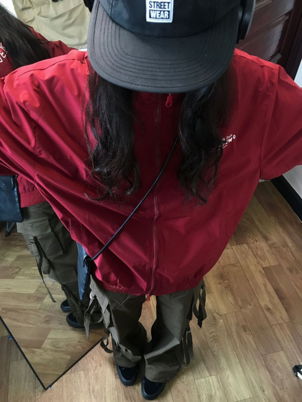 Jaket Longgar Y2K Pakaian Jalanan Antik Wanita Jaket Bomber Merah Harajuku Mantel Ritsleting Korea Hip Hop Wanita Tahan Angin