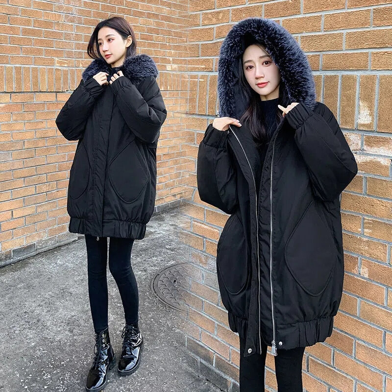 Женское длинное пальто из пуха и хлопка, свободное тонкое пальто с шерстяным воротником, однотонное пальто для поездок х, новинка зимы 2022