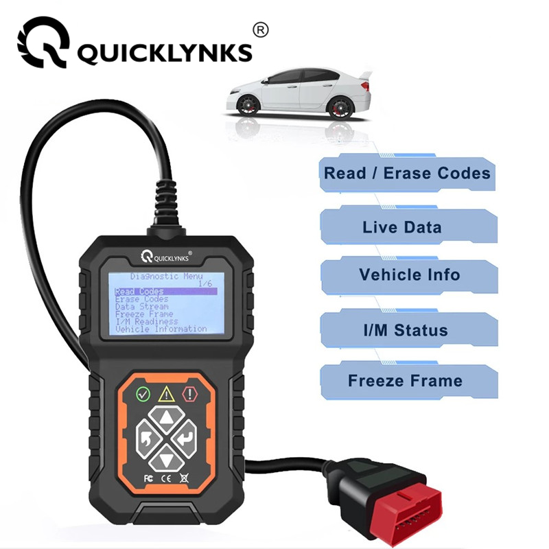 QUICKLYNKS-Car Full OBD2 EOBD Scanner, Ferramentas de diagnóstico do sistema do motor automático, Automotive Professional Code Reader