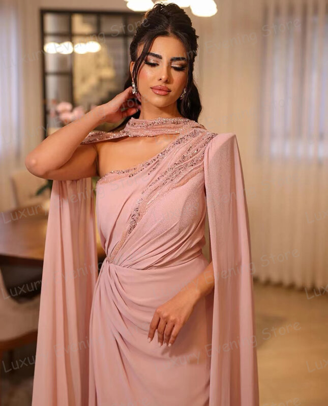 Nowoczesna różowe suknie wieczorowe kobieta elegancka seksowna suknie na bal maturalny satynowa na jedno ramię formalna impreza muzułmańska przedsionek 2024