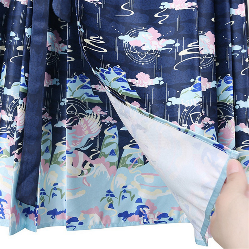 Женская юбка с конским лицом, традиционная китайская юбка с запахом, плиссированная юбка с конским лицом, китайская синяя юбка с конским лицом (M)