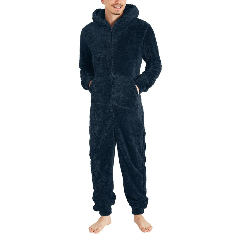 Tutine invernali da uomo tuta stampata a maniche lunghe con cappuccio con cerniera pigiama in pile indumenti da notte maschili con tasche body