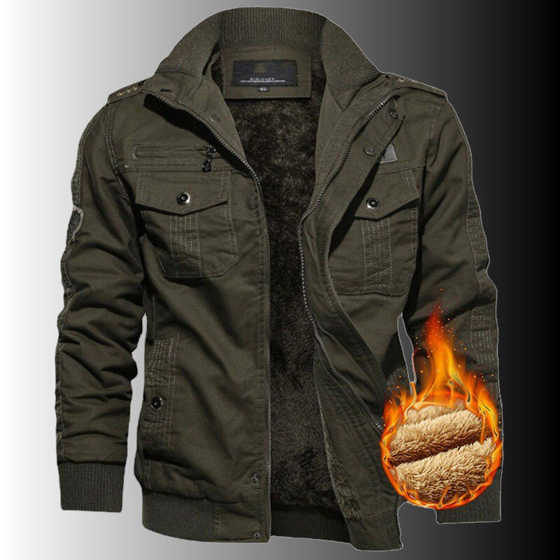 Jaket Militer tebal hangat pria, jaket penahan angin katun, jaket lapisan wol ukuran Plus 6XL untuk musim dingin
