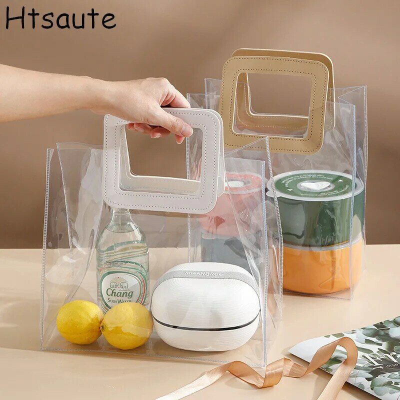 Storage Bags Women Tote PVC Clear Lunch Bag Wide Strap Front Storage Compartment Mesh Pocket Wilderness Lunch Bag