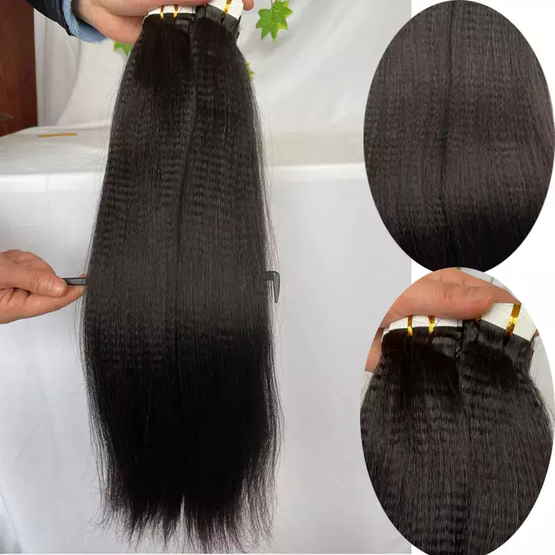 Extensions de cheveux raides Yaki pour femmes noires, ruban adhésif Remy, bande de trame de peau brésilienne, extensions de cheveux, 40 pièces