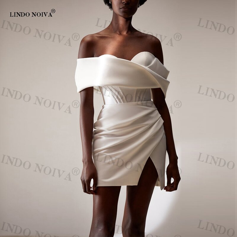 LINDO NOIVA 2023 짧은 오프 숄더 웨딩 드레스, 무릎 위 시스, 레이스업 백리스, 섹시한 피로연 신부 가운