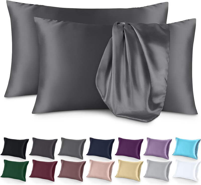 LZ Satin Silk Pillowcase for Hair and Skin, Pillow Case Standard Size Set of 2 Pack, Super Soft Pillow Case  20x26 Inches