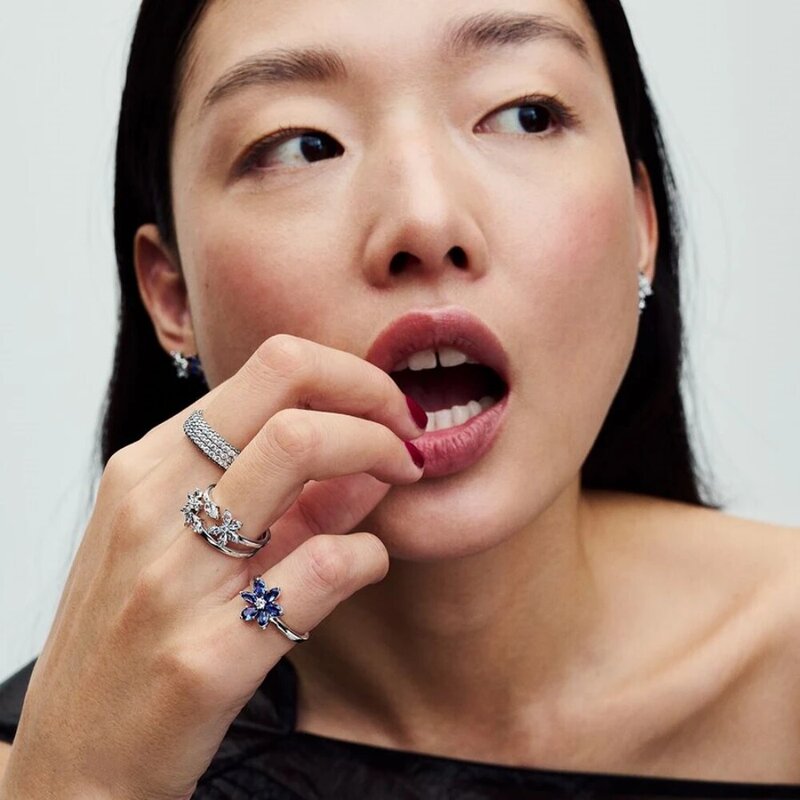 خاتم فضة إسترليني متألقة على شكل قلب للنساء ، مجوهرات ، مناسبة للباندورا الأصلية ، إكسسوارات ذاتية الصنع ، الأكثر مبيعًا