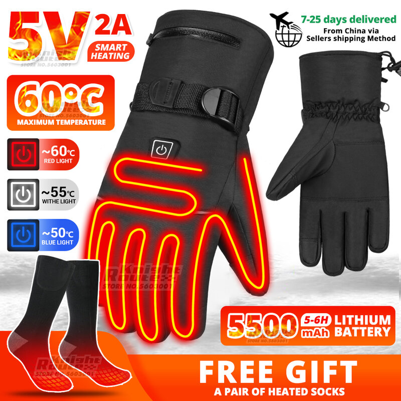Мужские перчатки с подогревом, USB перезаряжаемые, с подогревом, мотоциклетные перчатки с электрическим подогревом для сенсорных экранов, лыжные перчатки