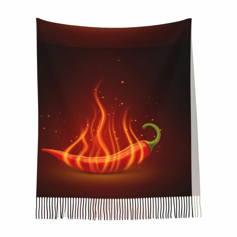 Bufanda con flecos de pila larga para hombre y mujer, pañuelo antifrío con estampado personalizado de chile rojo