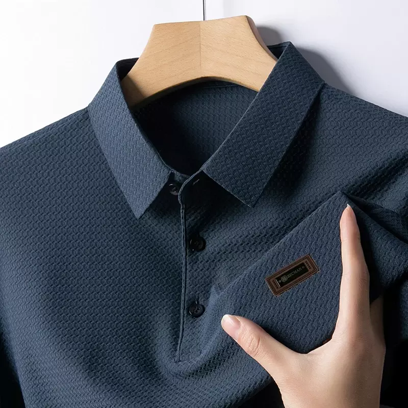 Kaus Polo serbaguna pria, produk baru bisnis kasual warna Solid musim panas
