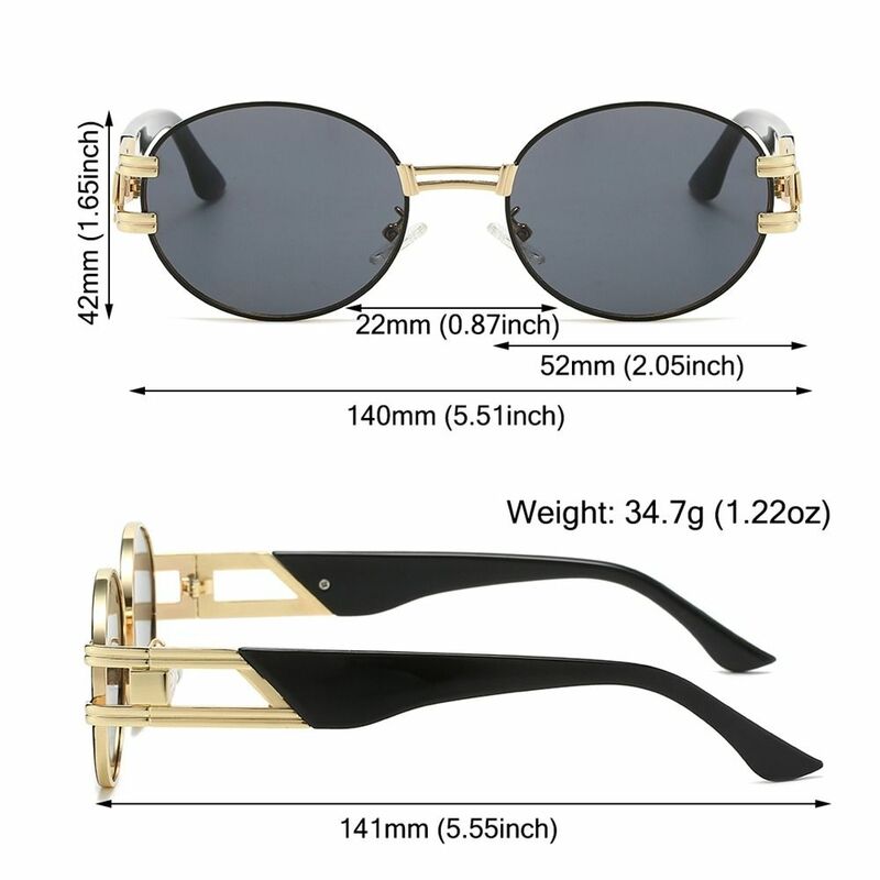 Óculos Oval Punk gótico, óculos redondos vintage, óculos de sol Metal Frame, tons retro, óculos de proteção UV400, óculos na moda