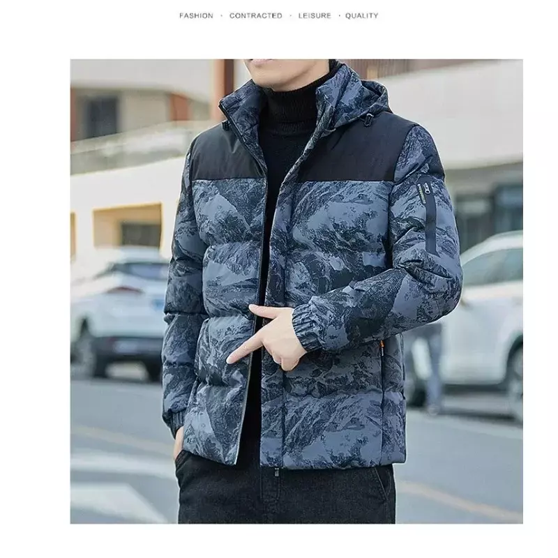 Jaqueta com capuz patchwork para homens, estilo casual e solto, resistente ao frio, boa qualidade, tamanho M a 5XL, outono e inverno