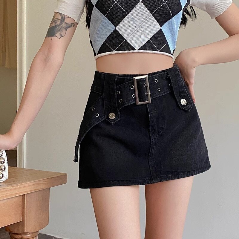 Женская джинсовая юбка в американском стиле, повседневная универсальная мини-юбка трапециевидной формы в стиле ретро, Y2k