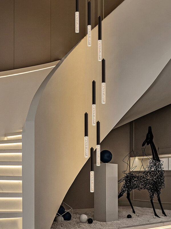 Lustre cilíndrico nórdico para sala de estar, lâmpada pendente, tira suspensa, iluminação interna, lâmpada do teto, escadaria moderna