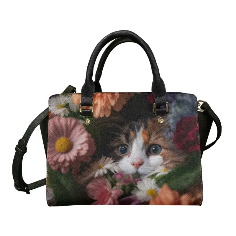 Bolso de lujo con estampado de gatos y flores para mujer, bandolera informal, 2023