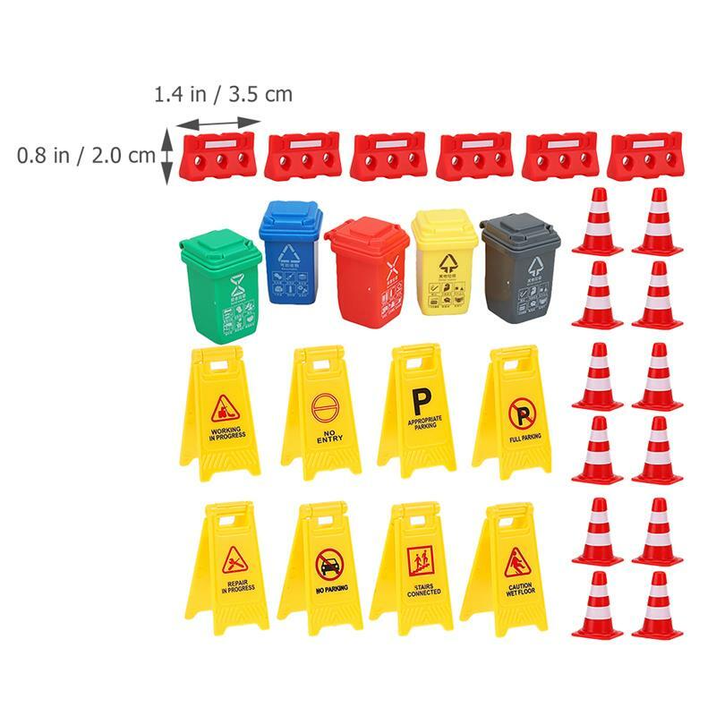 1 Set Road Signs Street Signs for Train Sets Garbage Recycling Truck Toy Simulation Miniature Traffic Cones Recycling Center Toy