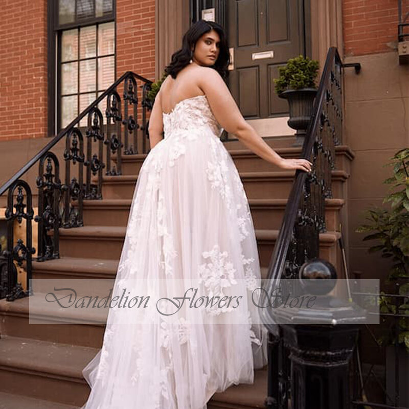 Женское свадебное платье без бретелек, элегантное ТРАПЕЦИЕВИДНОЕ ПЛАТЬЕ со шлейфом и кружевной аппликацией