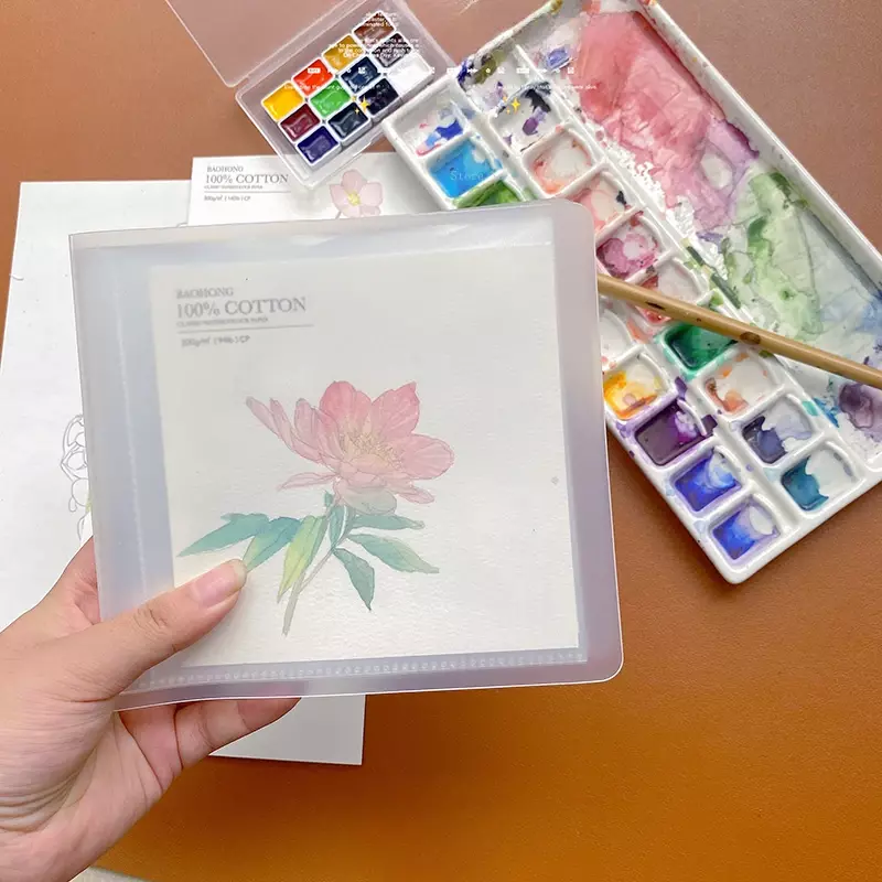 16/32K Transparent Double-page Storage Book Watercolor Illustration Storage Bag Art Student Stamp Postcard Work Organizing Tool
