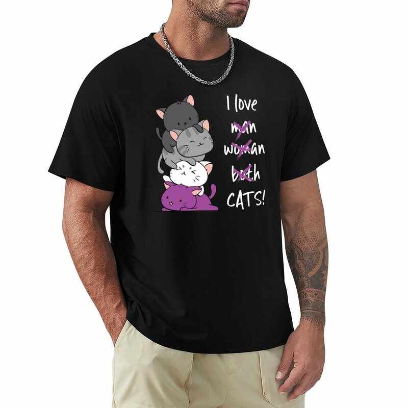 Kawaii Catpile dengan teks LGBTQ Asexual Pride untuk Ace T-Shirt Baju Pria disesuaikan t shirt Atasan Pria t shirt