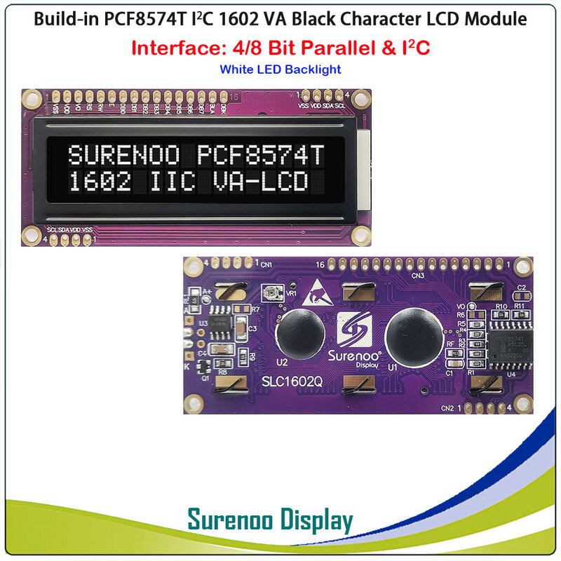 Painel de LCD com retroiluminação LED para Arduino, módulo de caracteres, VA, branco, roxo, verde, PCF8574T, PCF8574, IIC, I2C, 162, 16X2, 1602