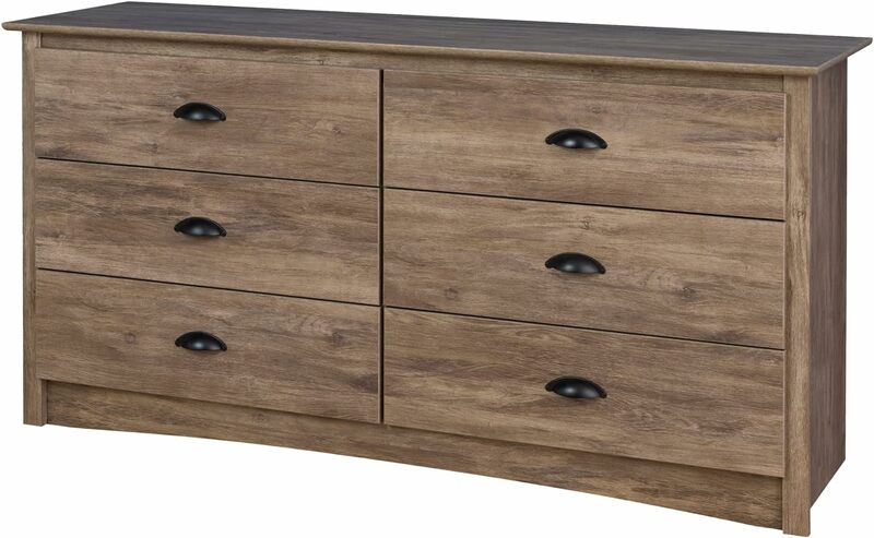 Gray Double Dresser for Bedroom, 6-Drawer Wide Chest of Drawers, Traditional Bedroom Dresser, DDC-6330-V, 59"W x 16"D x 29"H