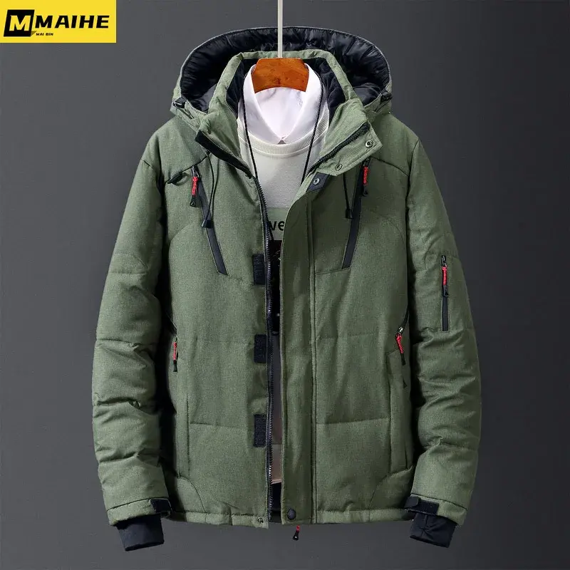 High quality men's down jacket Hiking skiing outdoor winter thickened warm men's jacket brand short hooded white duck down parka